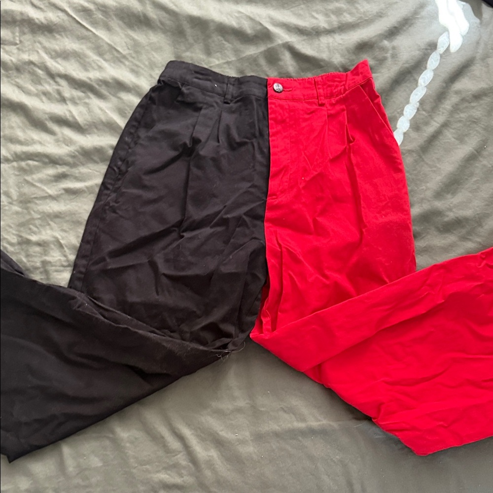 Juniors Wide Leg Black and Red Two-Tone Pants